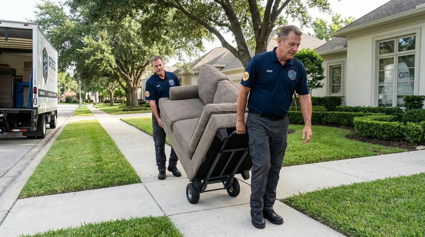 Local residential moving crew loading furniture in Clear Lake, WI